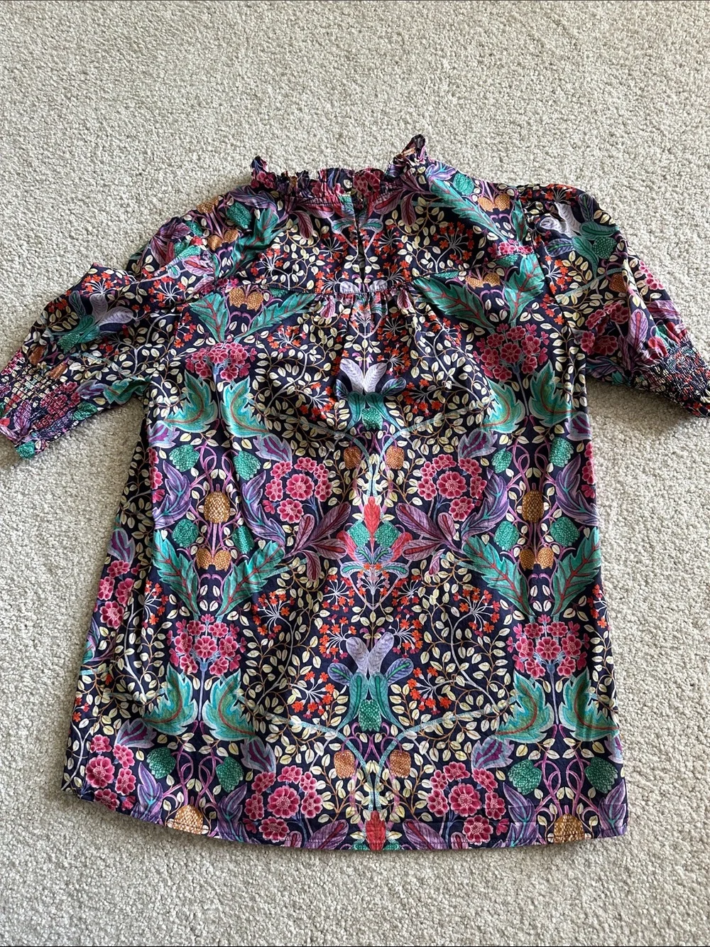 J. Crew liberty fabric Floral Puff-Sleeve Peasant Blouse in Navy, Pink & Teal